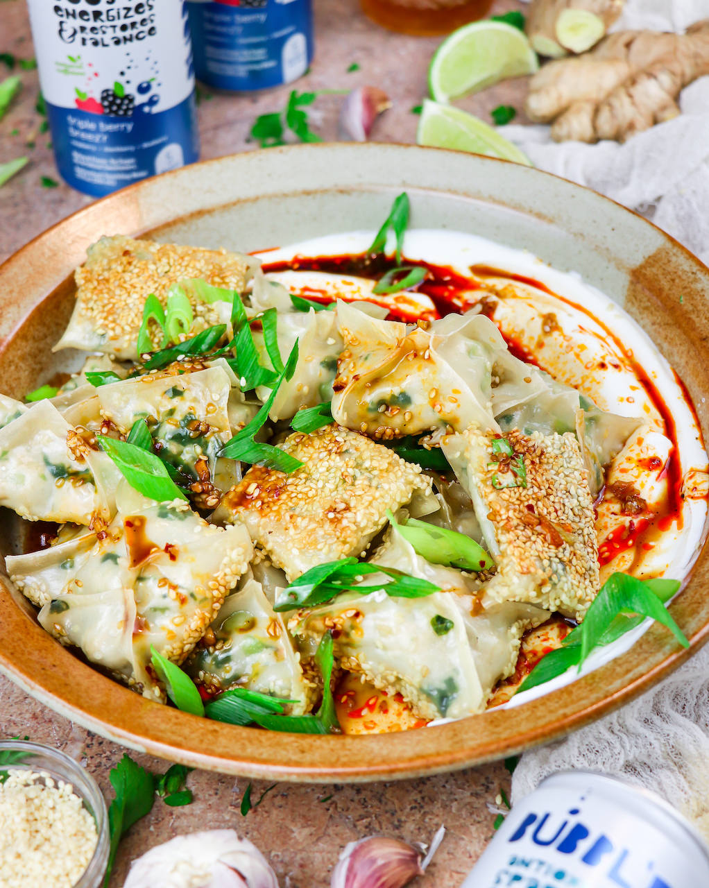 Chicken & Bok Choy Dumplings with Chili Crisp Sauce